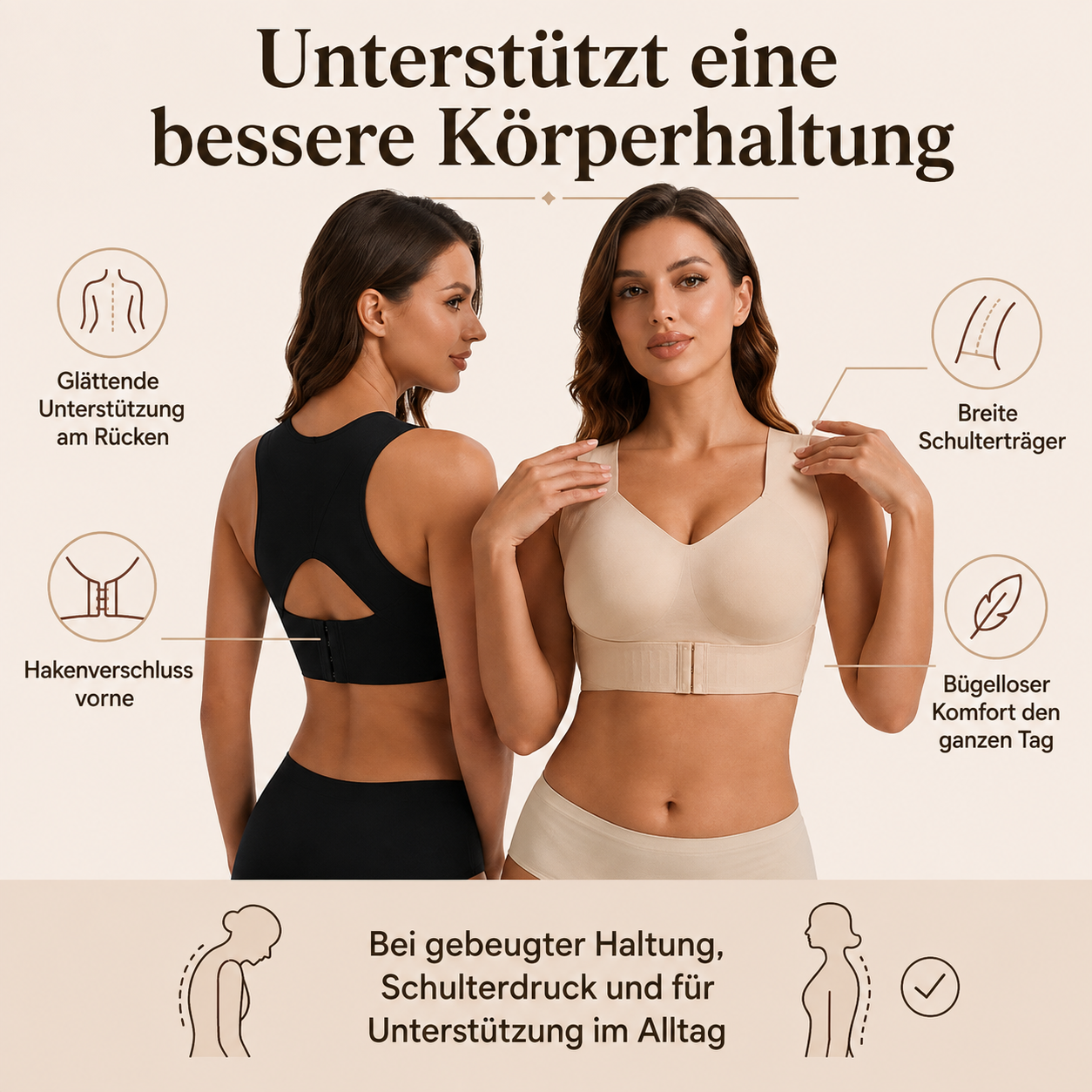 LunaBH Haltungs-BH mit breiten Trägern und Frontverschluss